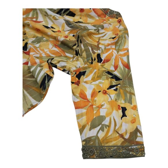 Alfred Dunner Womens Floral Top 22W Cotton Blend 3/4 Sleeve Tropical Leaf Print - Picture 7 of 8